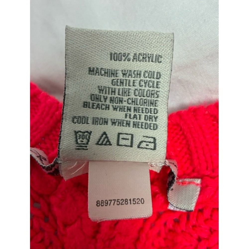 American Rag Cie Womens L Neon Pink Cable Knit Fringe Sweater Mock Neck Sz. L - Picture 6 of 6